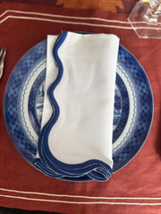 Scalloped White Cotton Napkins Blue Edge (set of 5)