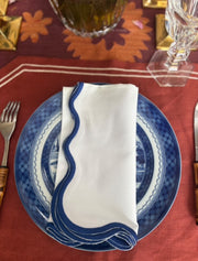 Scalloped White Cotton Napkins Blue Edge (set of 5)