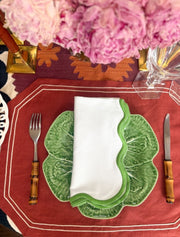 Scalloped White Cotton Napkins Green Edge (set of 6)