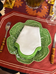 Scalloped White Cotton Napkins Green Edge (set of 6)