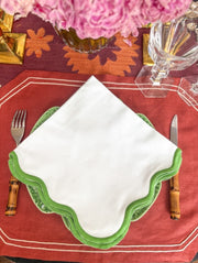 Scalloped White Cotton Napkins Green Edge (set of 6)