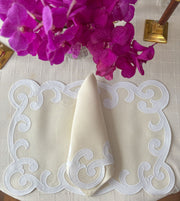 Audrey Limited Edition Linen Appliqué Placemats & Dinner Napkins (8 sets/16 pieces)
