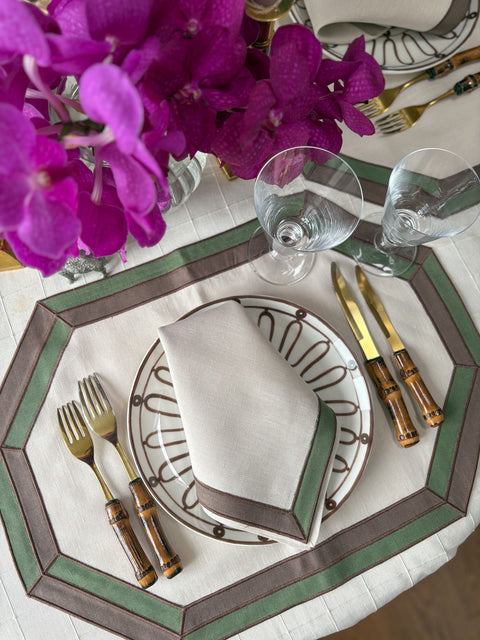 Cleo Limited Edition Linen Appliqué Placemats & Dinner Napkins (8 sets/16 pieces)